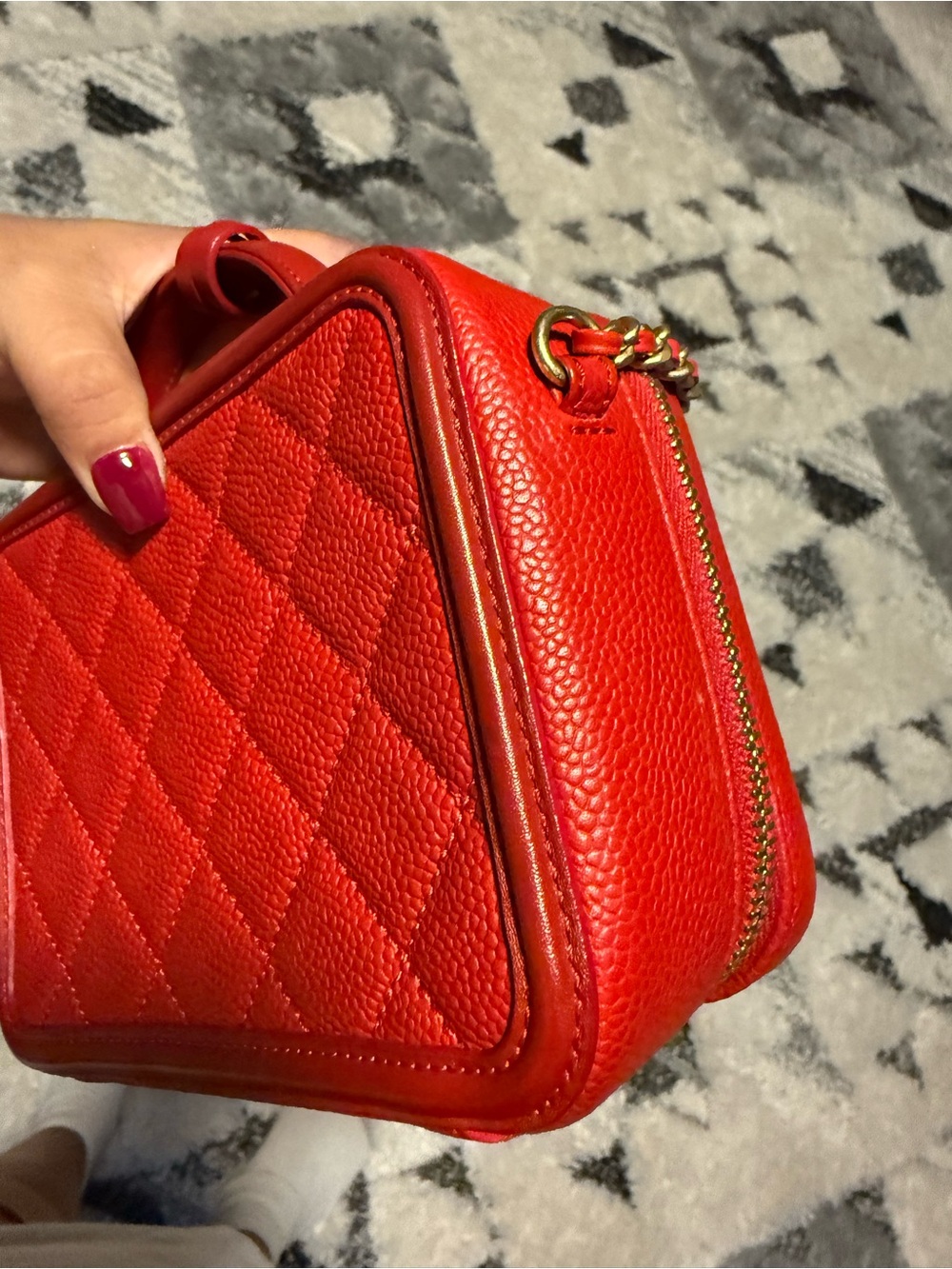 CHANEL Red Quilted Vanity Crossbody with Top Handle - Picture 9 of 14